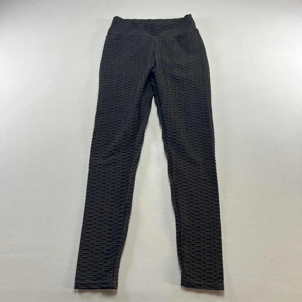 Womens Athletic Legging M Black Honeycomb Stretch Yoga Gym Workout Skinny Leg